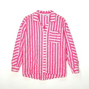 Vineyard Vines Women’s Pink White Striped Linen Weekend Top Size 14